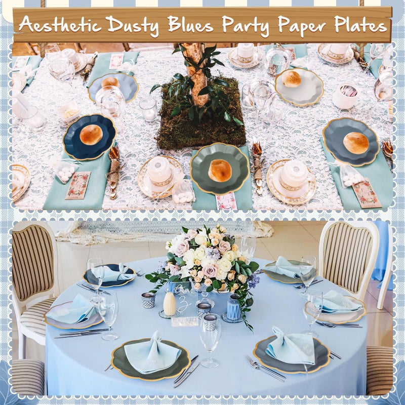 Tiangrid 72 Pcs Dusty Blue and Sage Green Color Paper Plates 9 Inch Green Blue Gradient Scalloped Paper Disposable Dinner Dessert Plates for Birthday Wedding Bridal Party Supplies, 6 Colors - Image 5